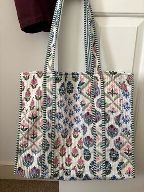 Quilted Floral Tote Bag in Cream, Pink & Blue